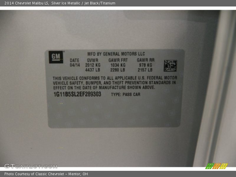 Silver Ice Metallic / Jet Black/Titanium 2014 Chevrolet Malibu LS