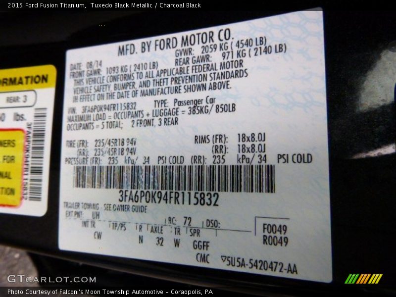 Tuxedo Black Metallic / Charcoal Black 2015 Ford Fusion Titanium