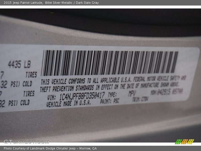 Billet Silver Metallic / Dark Slate Gray 2015 Jeep Patriot Latitude