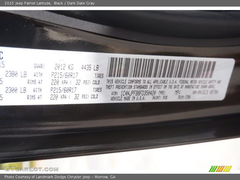 Black / Dark Slate Gray 2015 Jeep Patriot Latitude