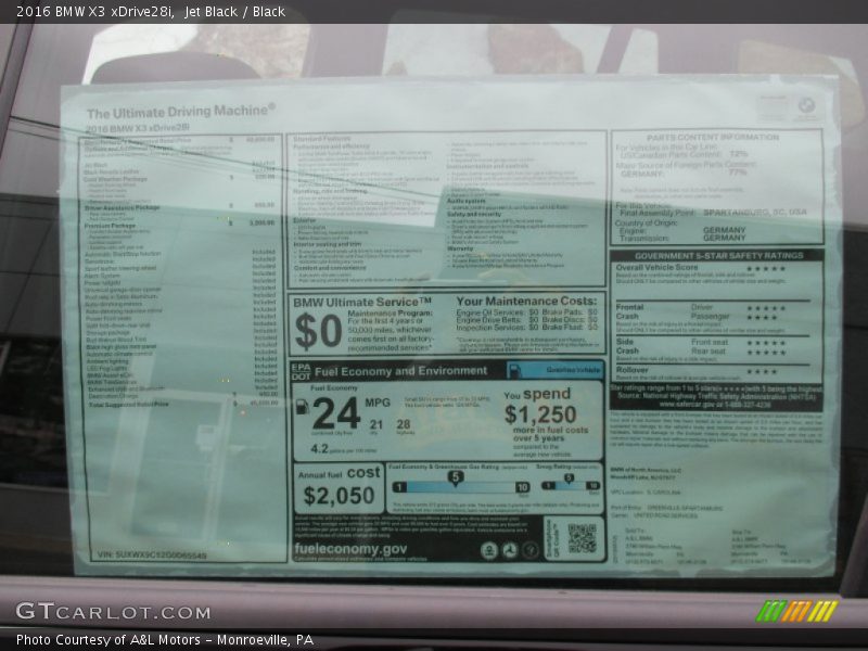  2016 X3 xDrive28i Window Sticker