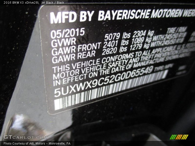 Jet Black / Black 2016 BMW X3 xDrive28i