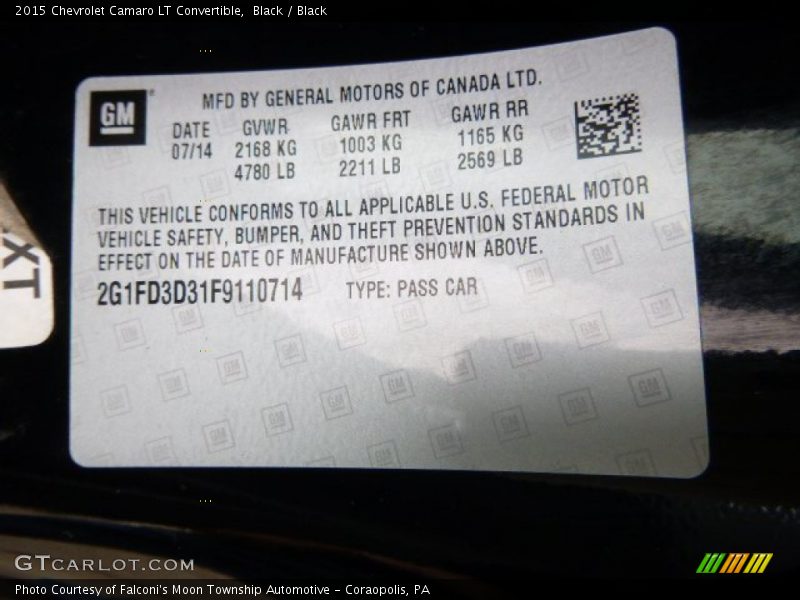 Black / Black 2015 Chevrolet Camaro LT Convertible