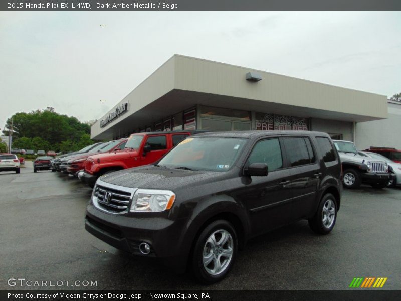 Dark Amber Metallic / Beige 2015 Honda Pilot EX-L 4WD