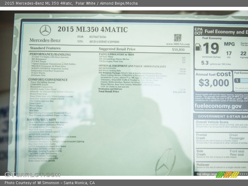 Polar White / Almond Beige/Mocha 2015 Mercedes-Benz ML 350 4Matic