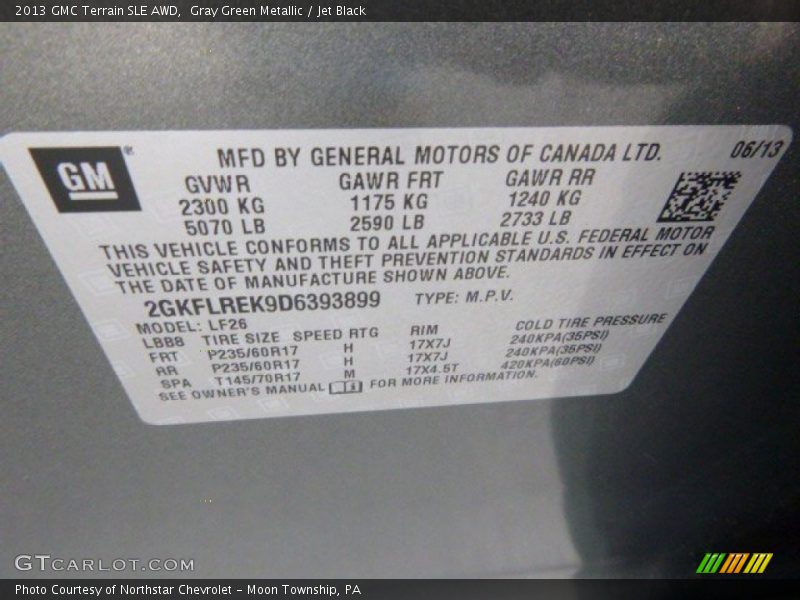 Gray Green Metallic / Jet Black 2013 GMC Terrain SLE AWD