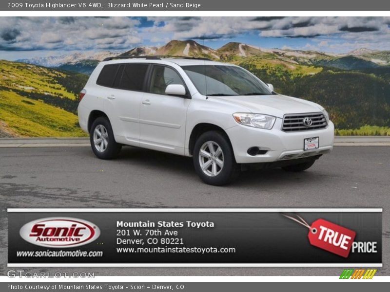 Blizzard White Pearl / Sand Beige 2009 Toyota Highlander V6 4WD