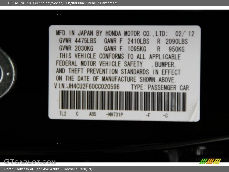 Crystal Black Pearl / Parchment 2012 Acura TSX Technology Sedan