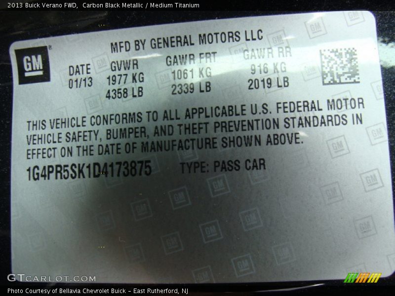 Carbon Black Metallic / Medium Titanium 2013 Buick Verano FWD