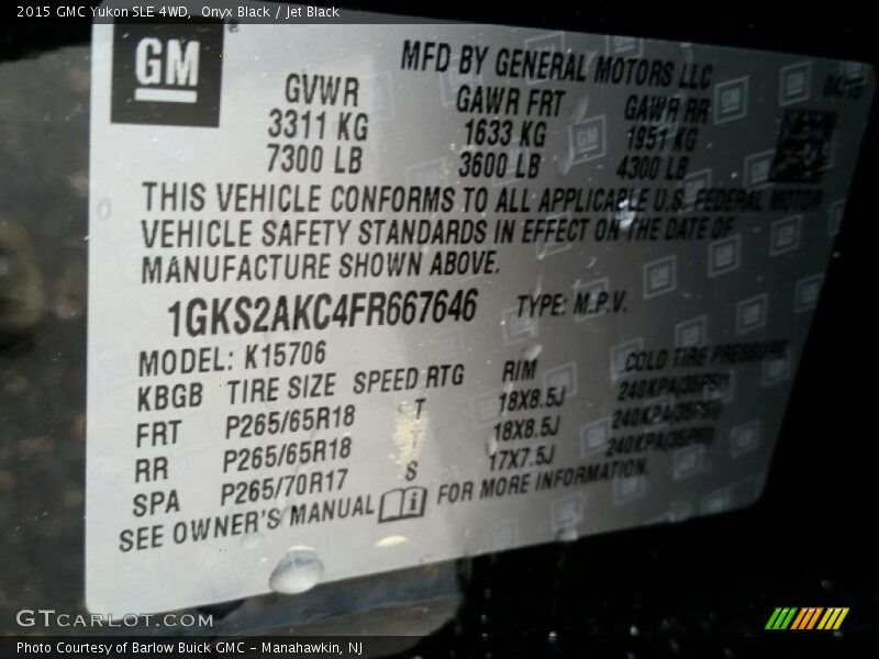 Onyx Black / Jet Black 2015 GMC Yukon SLE 4WD