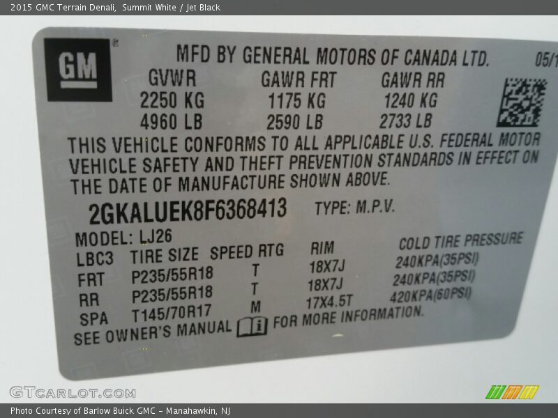 Summit White / Jet Black 2015 GMC Terrain Denali