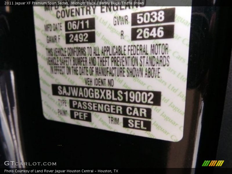 Midnight Black / Barley Beige/Truffle Brown 2011 Jaguar XF Premium Sport Sedan