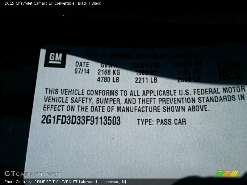 Black / Black 2015 Chevrolet Camaro LT Convertible