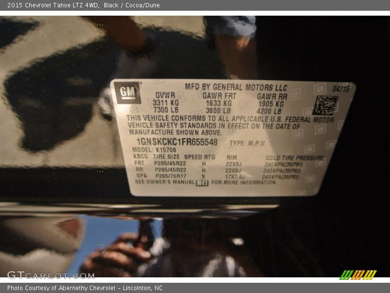 Black / Cocoa/Dune 2015 Chevrolet Tahoe LTZ 4WD