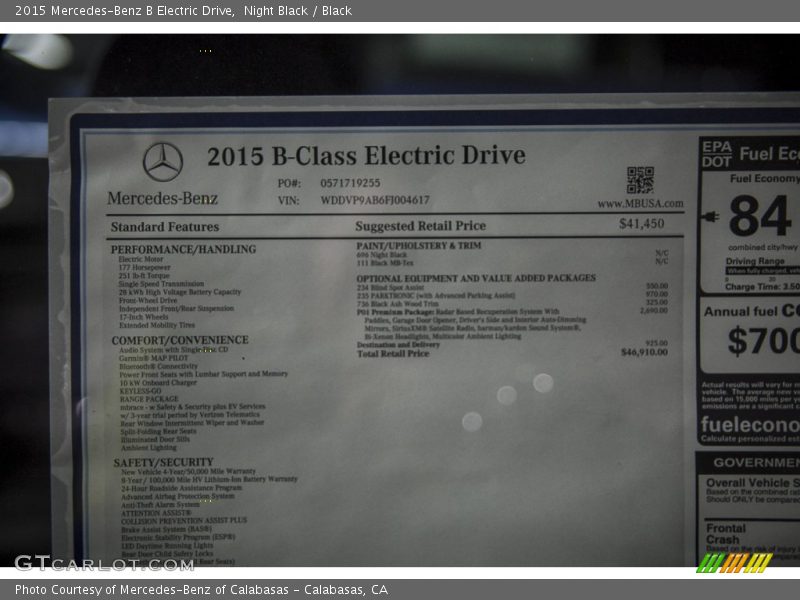  2015 B Electric Drive Window Sticker