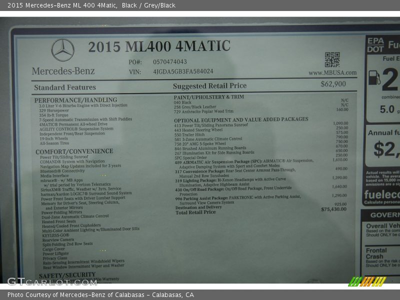 Black / Grey/Black 2015 Mercedes-Benz ML 400 4Matic