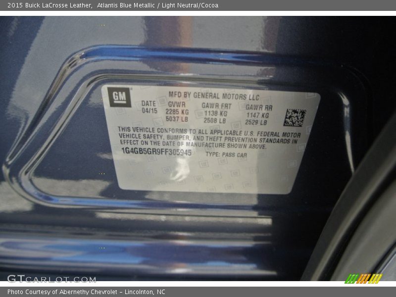 Atlantis Blue Metallic / Light Neutral/Cocoa 2015 Buick LaCrosse Leather