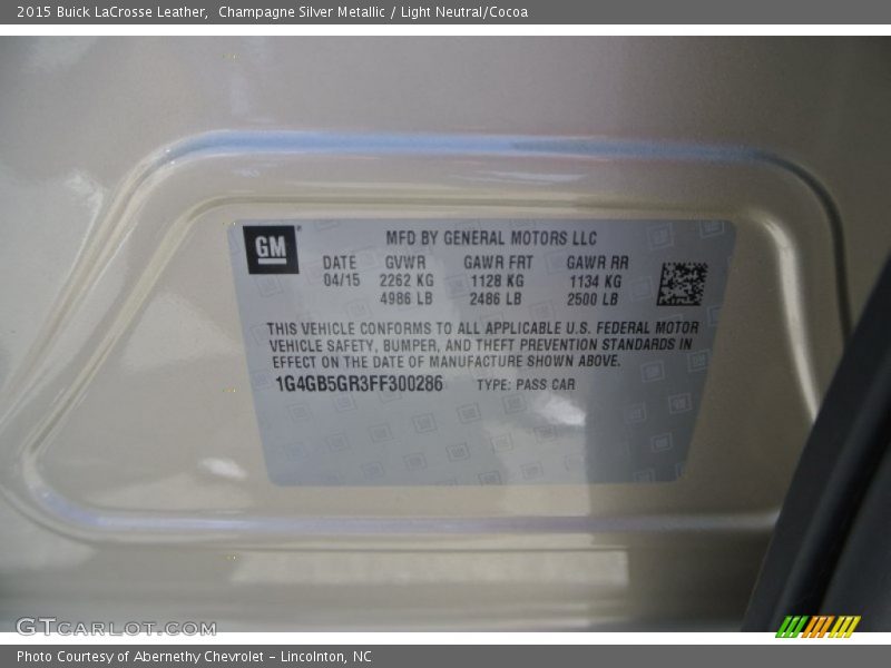 Champagne Silver Metallic / Light Neutral/Cocoa 2015 Buick LaCrosse Leather
