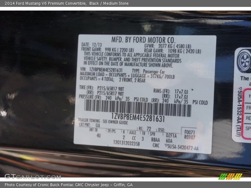 Black / Medium Stone 2014 Ford Mustang V6 Premium Convertible