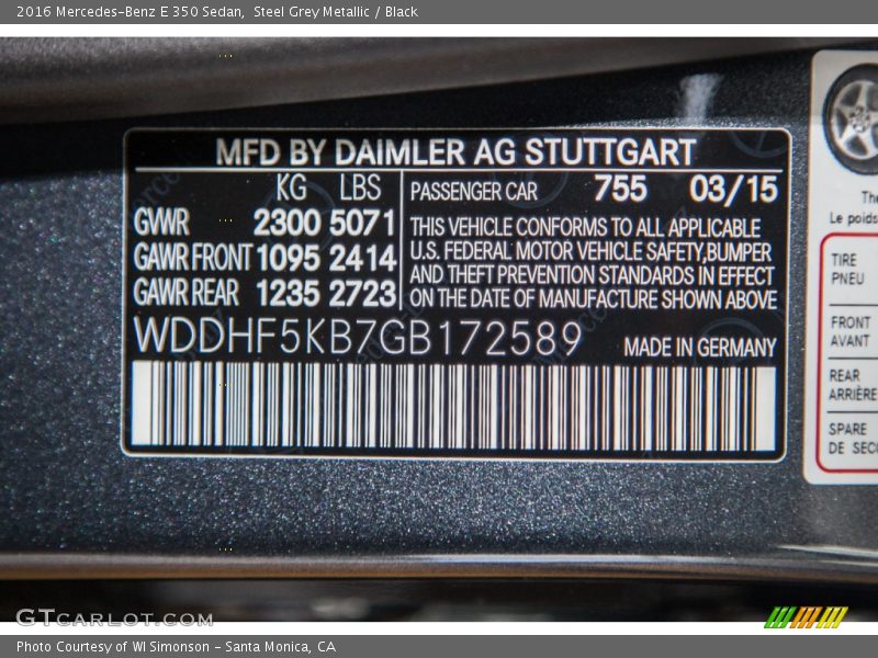 Steel Grey Metallic / Black 2016 Mercedes-Benz E 350 Sedan