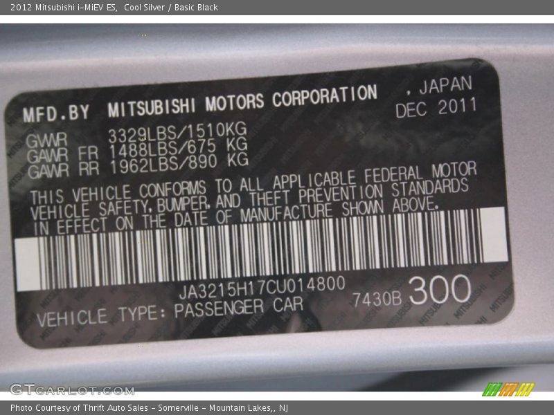 Info Tag of 2012 i-MiEV ES
