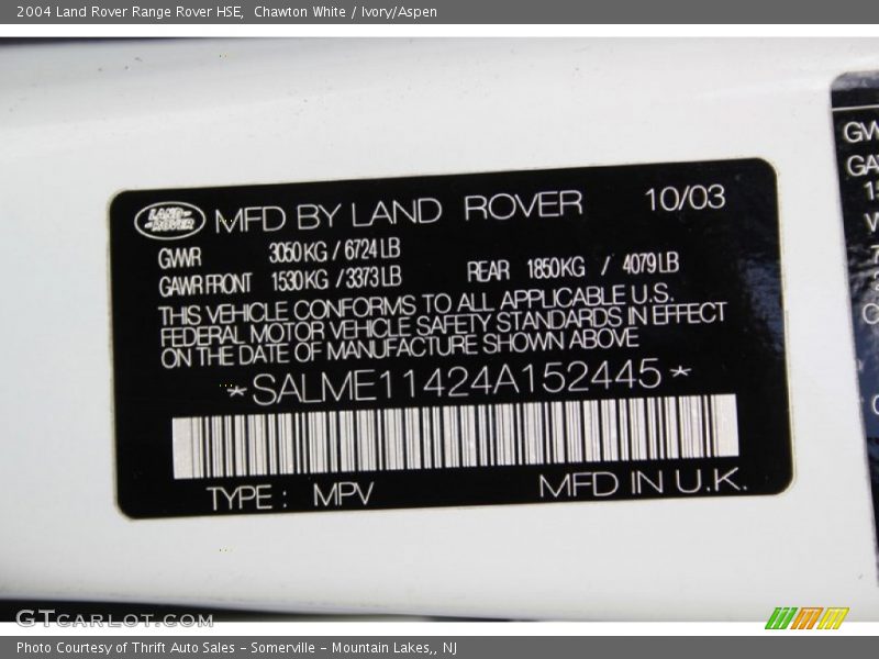 Chawton White / Ivory/Aspen 2004 Land Rover Range Rover HSE