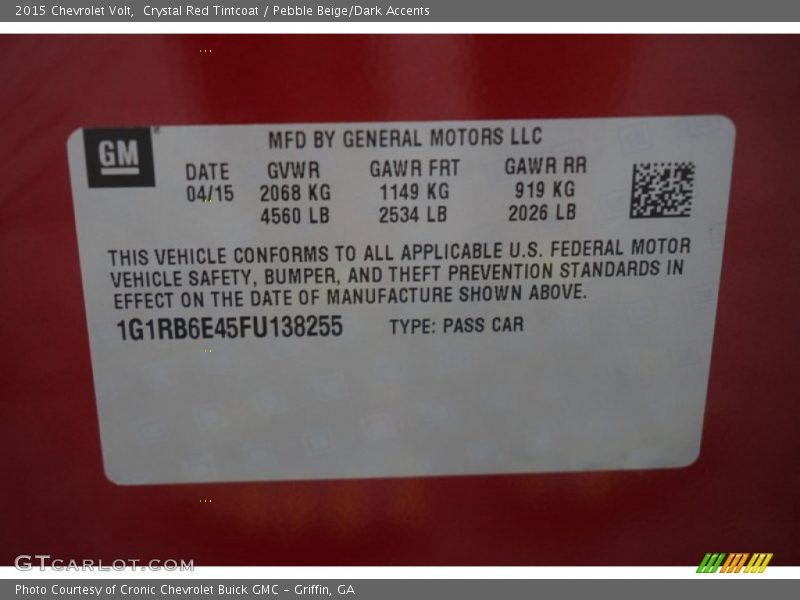 Crystal Red Tintcoat / Pebble Beige/Dark Accents 2015 Chevrolet Volt