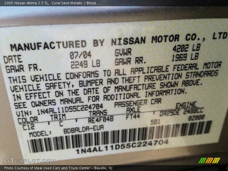 Coral Sand Metallic / Blond 2005 Nissan Altima 2.5 SL