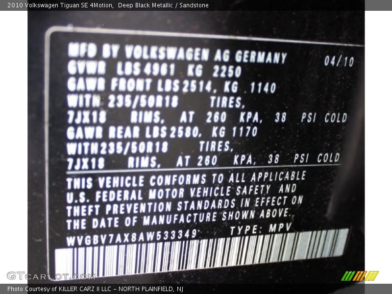 Deep Black Metallic / Sandstone 2010 Volkswagen Tiguan SE 4Motion