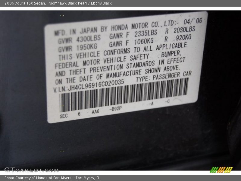 Nighthawk Black Pearl / Ebony Black 2006 Acura TSX Sedan