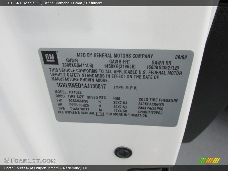 White Diamond Tricoat / Cashmere 2010 GMC Acadia SLT