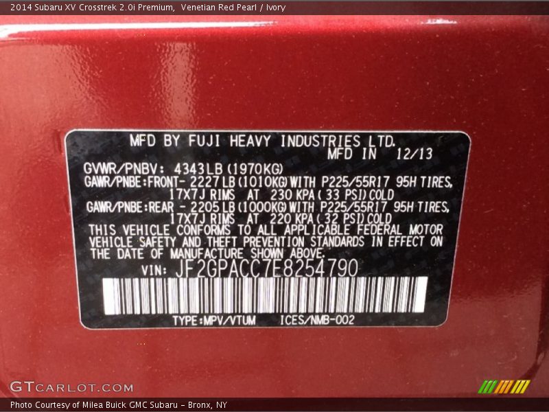 Venetian Red Pearl / Ivory 2014 Subaru XV Crosstrek 2.0i Premium