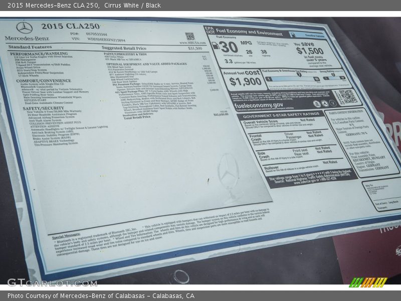 Cirrus White / Black 2015 Mercedes-Benz CLA 250