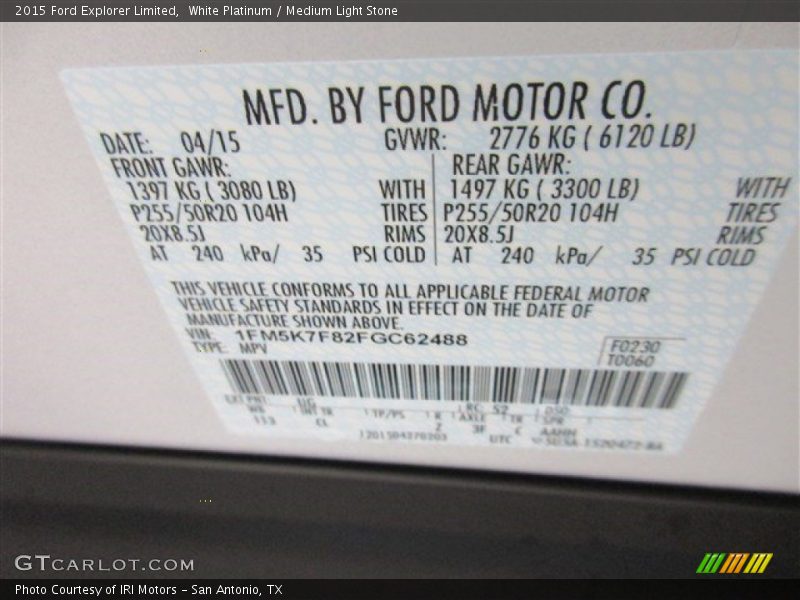 White Platinum / Medium Light Stone 2015 Ford Explorer Limited