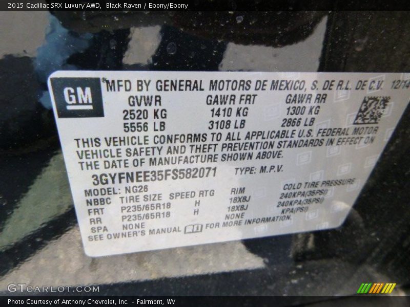 Black Raven / Ebony/Ebony 2015 Cadillac SRX Luxury AWD