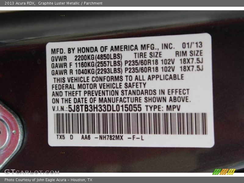 Graphite Luster Metallic / Parchment 2013 Acura RDX