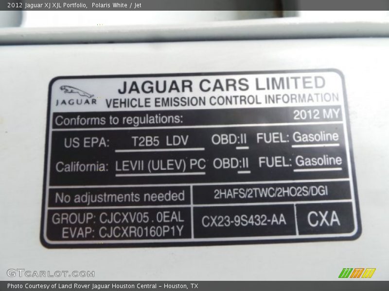 Polaris White / Jet 2012 Jaguar XJ XJL Portfolio