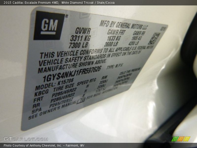 White Diamond Tricoat / Shale/Cocoa 2015 Cadillac Escalade Premium 4WD