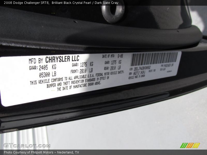 Brilliant Black Crystal Pearl / Dark Slate Gray 2008 Dodge Challenger SRT8