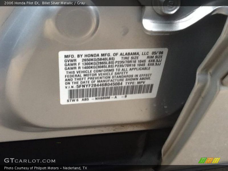 Billet Silver Metallic / Gray 2006 Honda Pilot EX