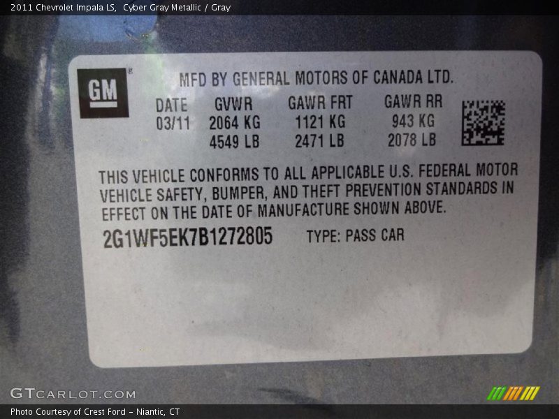 Cyber Gray Metallic / Gray 2011 Chevrolet Impala LS
