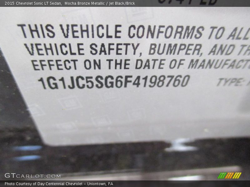 Mocha Bronze Metallic / Jet Black/Brick 2015 Chevrolet Sonic LT Sedan