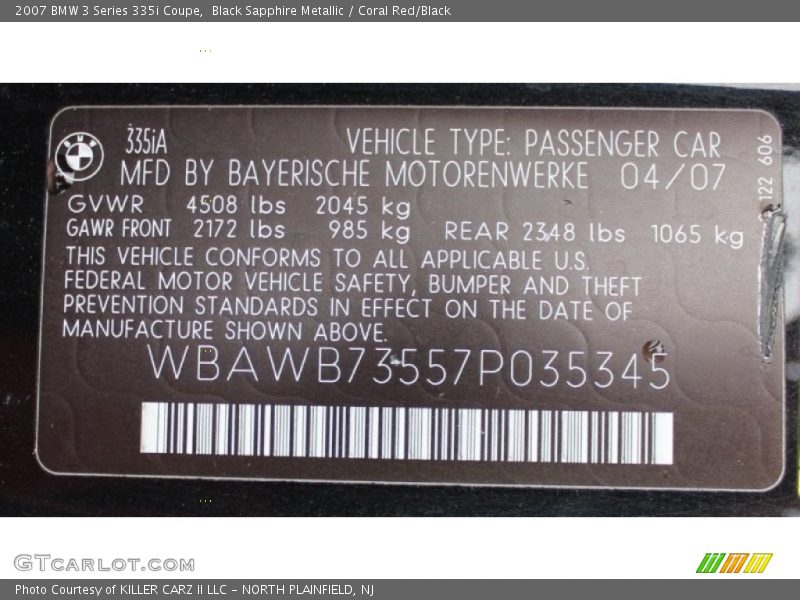 Black Sapphire Metallic / Coral Red/Black 2007 BMW 3 Series 335i Coupe