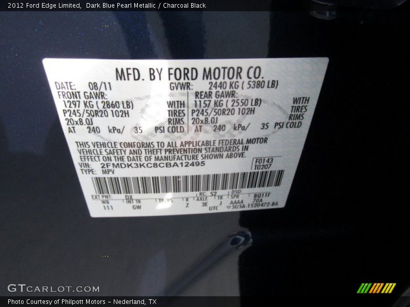 Dark Blue Pearl Metallic / Charcoal Black 2012 Ford Edge Limited