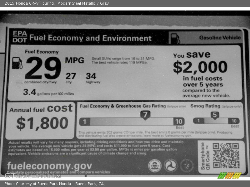 Modern Steel Metallic / Gray 2015 Honda CR-V Touring