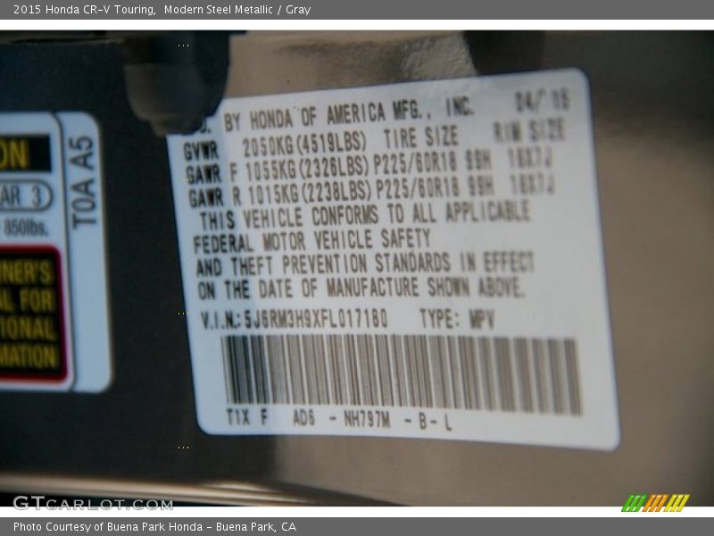 Modern Steel Metallic / Gray 2015 Honda CR-V Touring