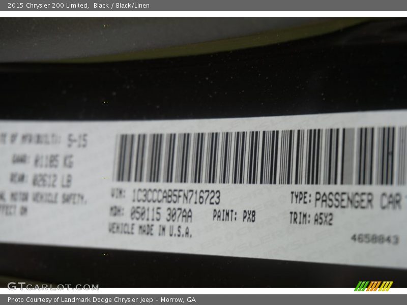 Black / Black/Linen 2015 Chrysler 200 Limited
