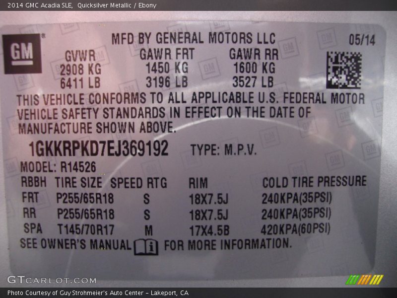 Quicksilver Metallic / Ebony 2014 GMC Acadia SLE