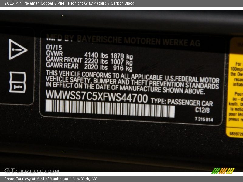 Midnight Gray Metallic / Carbon Black 2015 Mini Paceman Cooper S All4