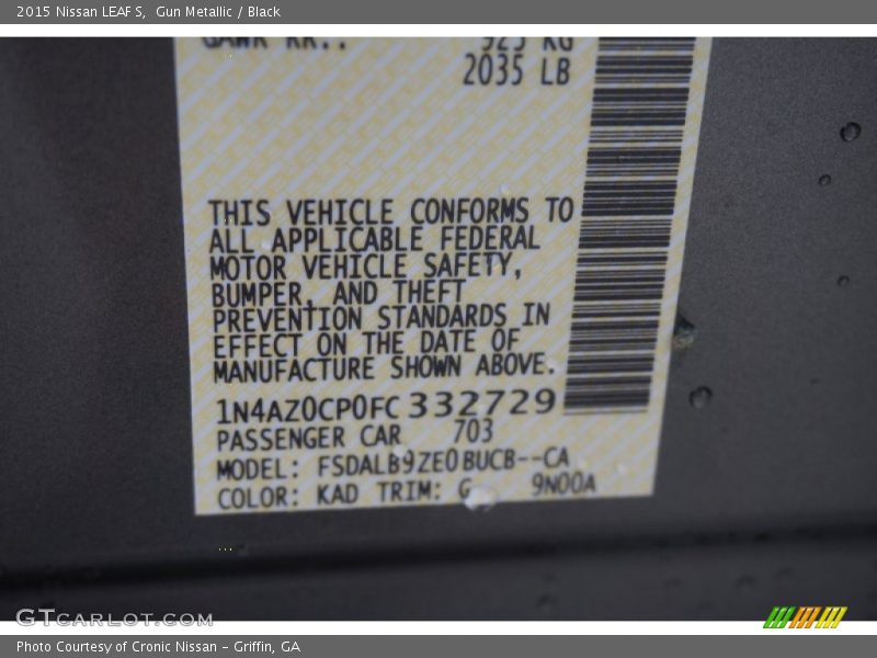 Gun Metallic / Black 2015 Nissan LEAF S